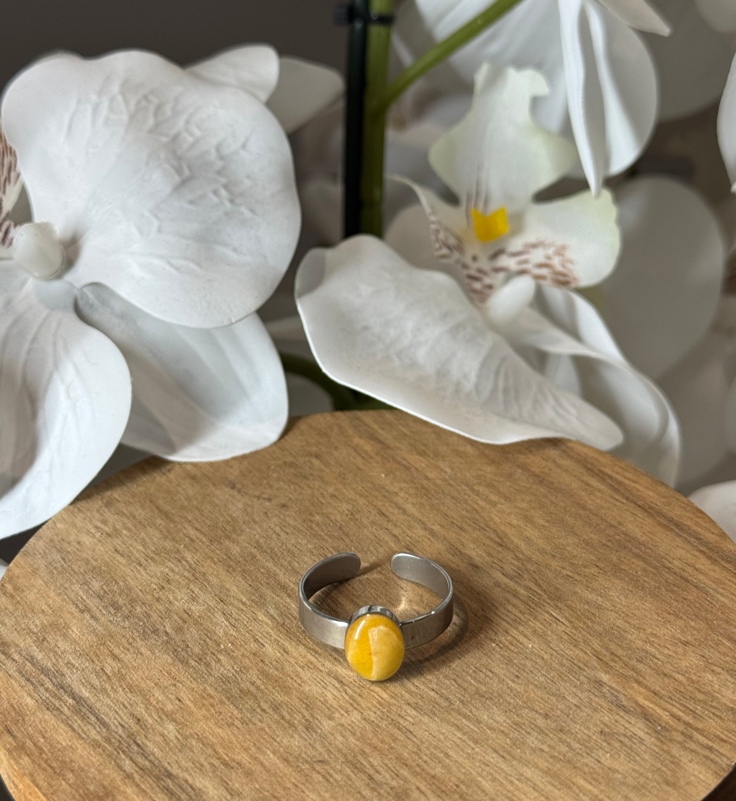 Bague argentée caramel