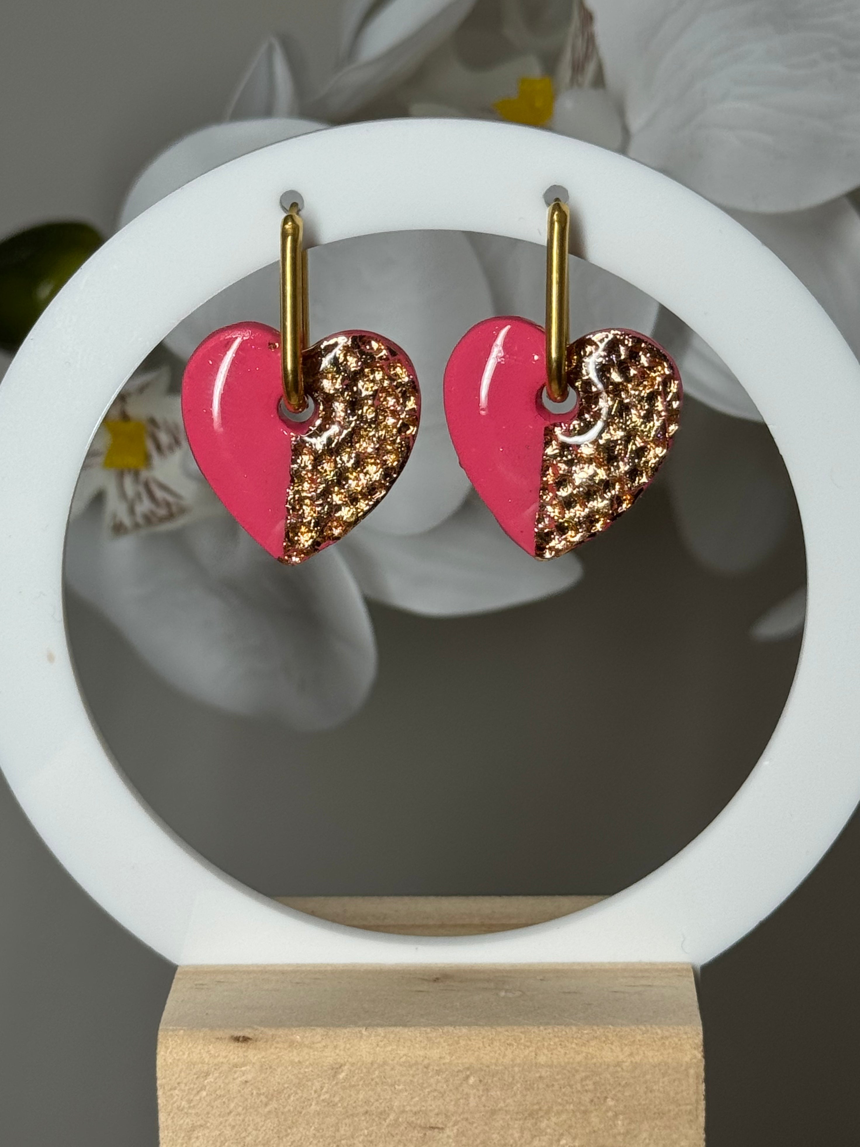 Gros coeur rose martelé doré