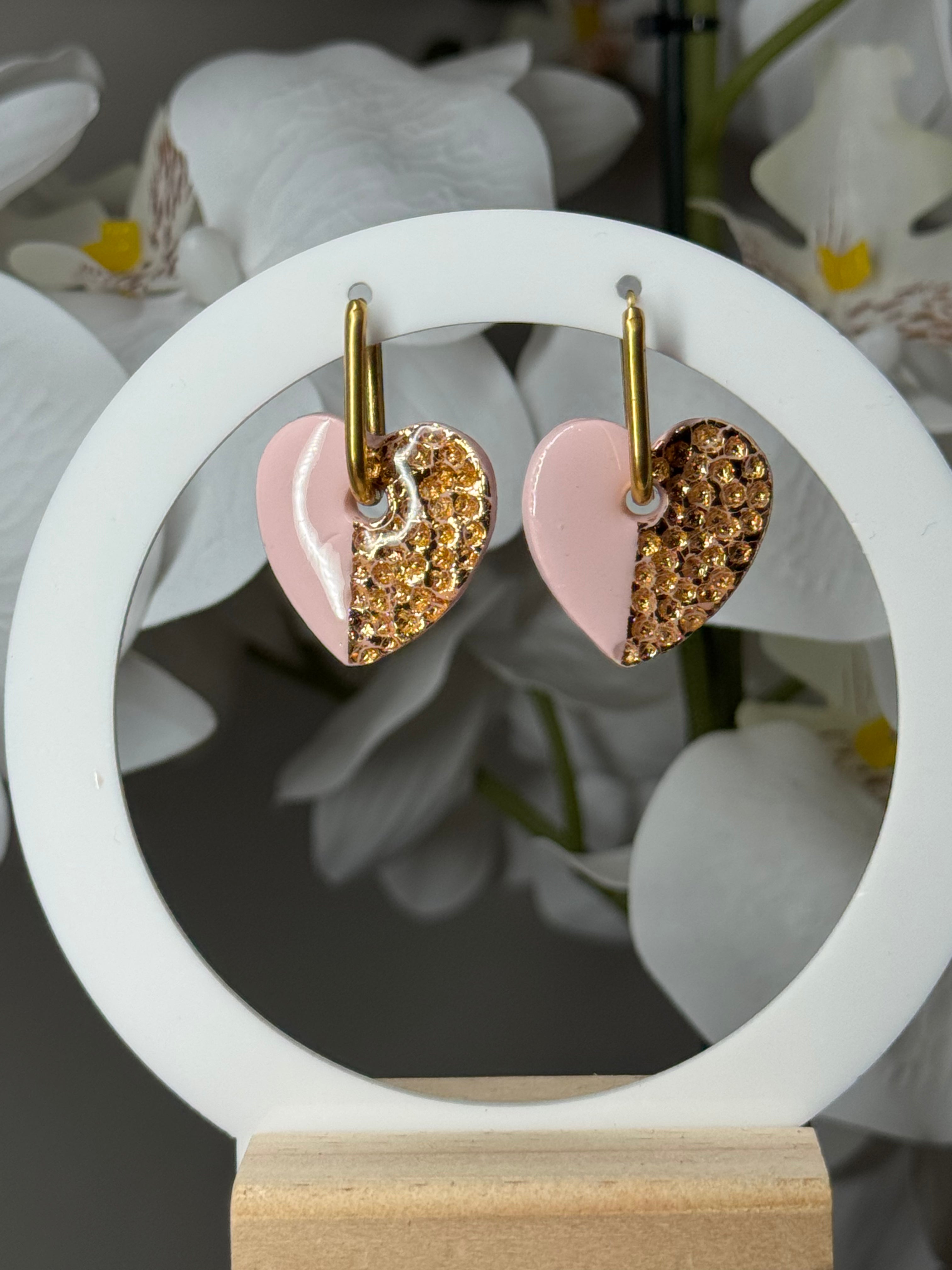 Gros coeur rose martelé doré