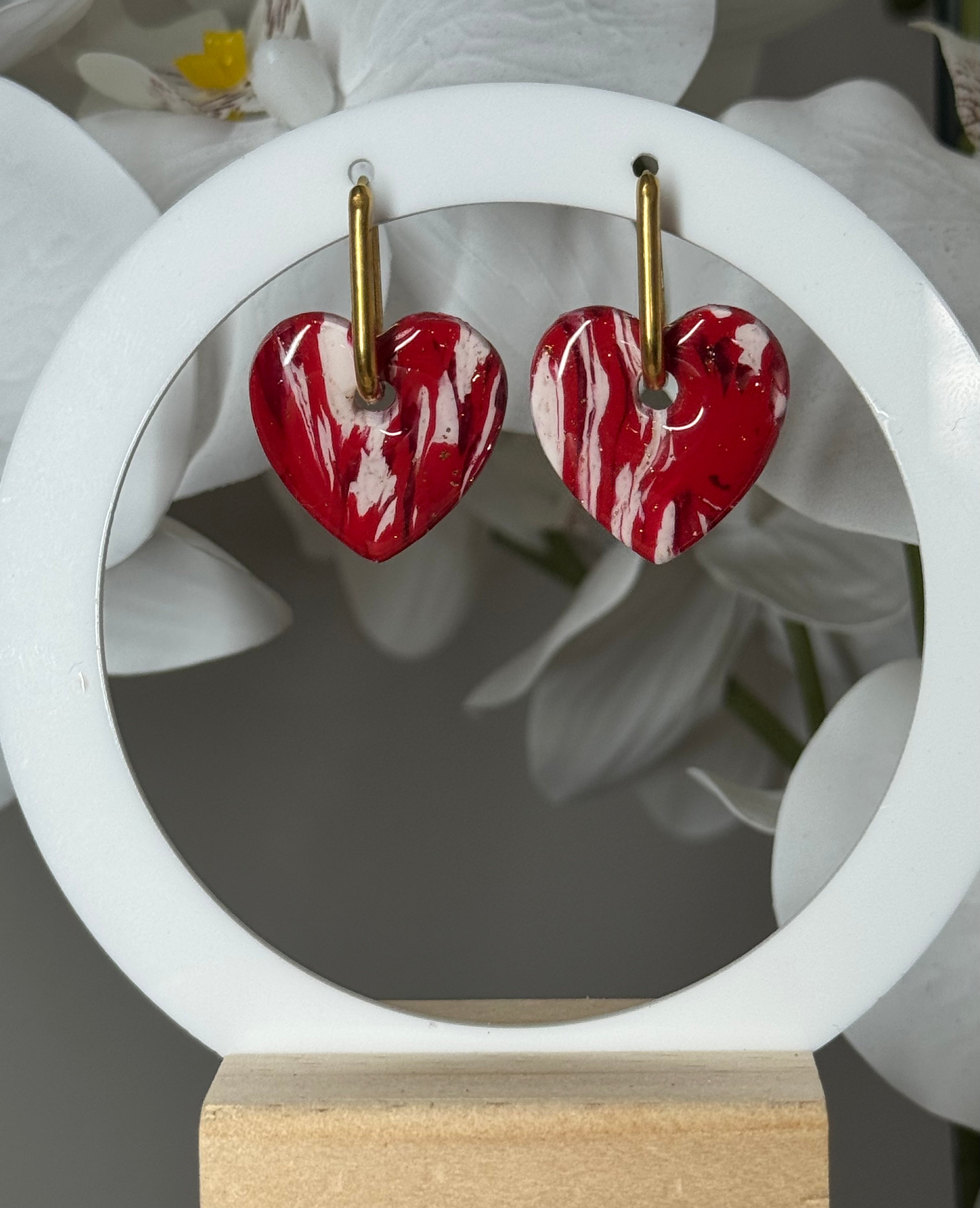 Gros coeur marbré rouge et blanc